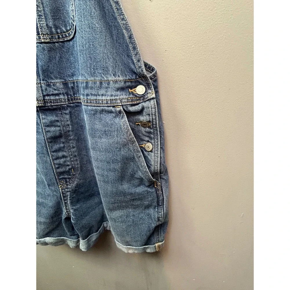 Old Navy Overalls Women XL Blue Denim Shortalls Utility Cuffed Medium Wash